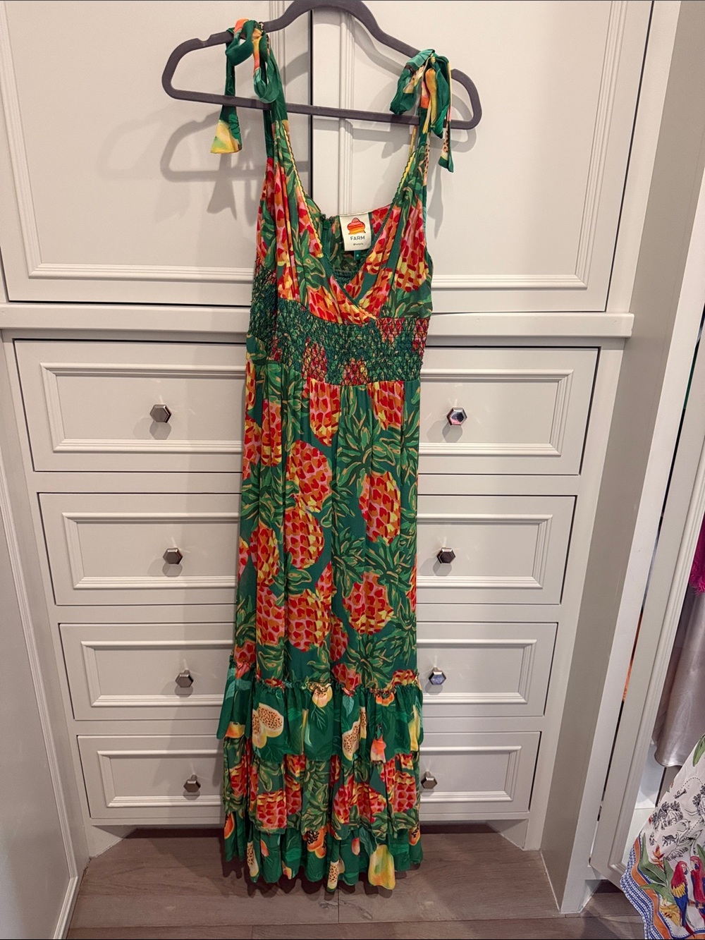 Pineapple Galore Smocked Waist Maxi Dress by Farm Rio Medium Like New - Picture 3 of 5